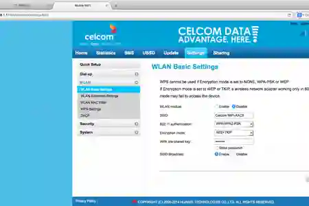Photo - Celcom PortaWiFi admin page