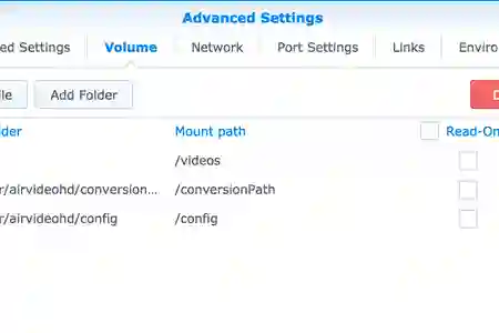 Photo - AirVideoHD Docker - Volume Mount Paths